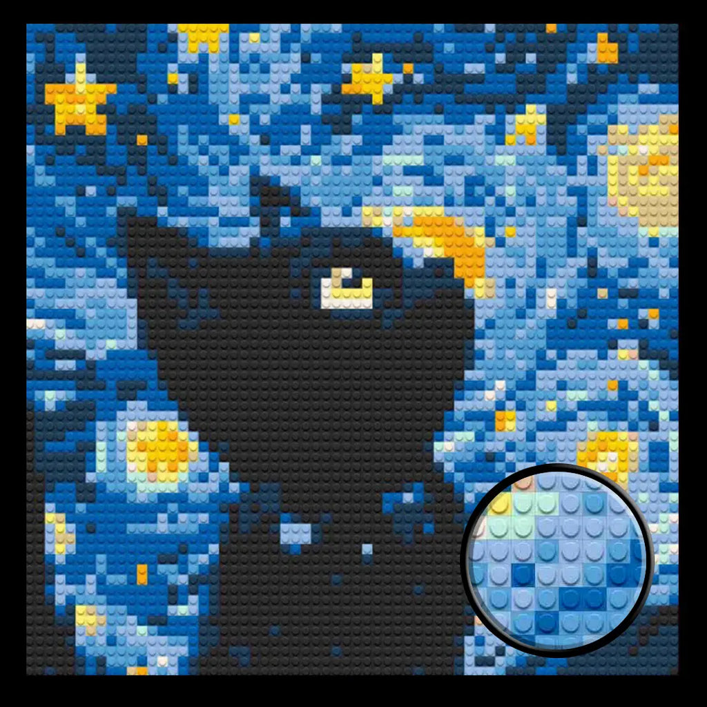Starry Night with Cat Home Decor Bricked Mosaic Portrait 20x20 - Memobrick