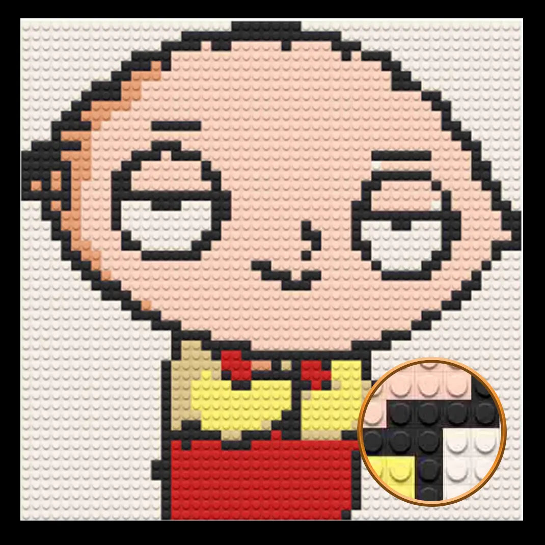 Stewie Griffin Home Art Decor Art Piece Bricked Mosaic Portrait 16x16" Memobrick